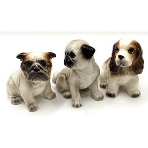 Vintage Norcrest Japan Dog Figurines Set of 3 Spaniel & Pugs MCM HA750 752 753